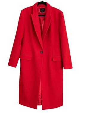Express Red Wool Blend One Button Long Winter Coat Sz XL